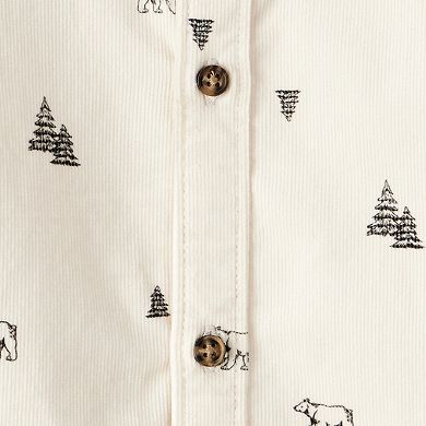 Toddler Boy Carter's Winter Print Corduroy Long-Sleeve Button-Down Shirt