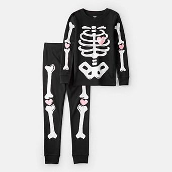 Girls 4-14 Carter's 2 pc Glow-in-the-Dark Skeleton Pajama Top & Bottoms Set