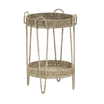 Linon Willow Seagrass Two-Tier Round Shelf