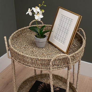Linon Willow Seagrass Two-Tier Round Shelf