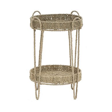 Linon Willow Seagrass Two-Tier Round Shelf
