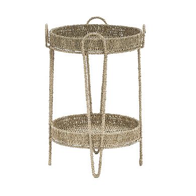 Linon Willow Seagrass Two-Tier Round Shelf
