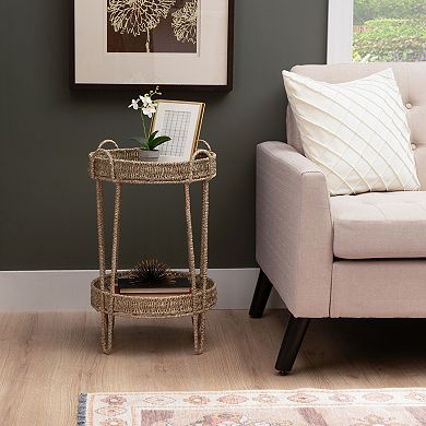 Linon Willow Seagrass Two-Tier Round Shelf
