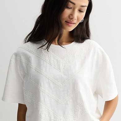 Women's MNK Lace Contrast Knit Tee