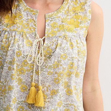 Women's MNK Embroidered Sleeveless Top with Tassel Detail