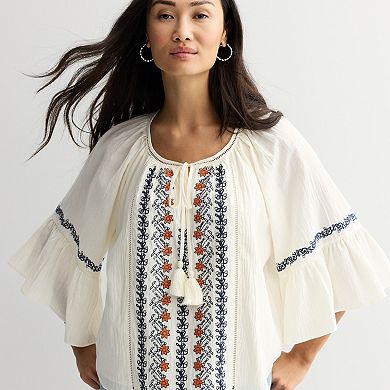 Women's MNK Embroidered 3/4 Sleeve Top