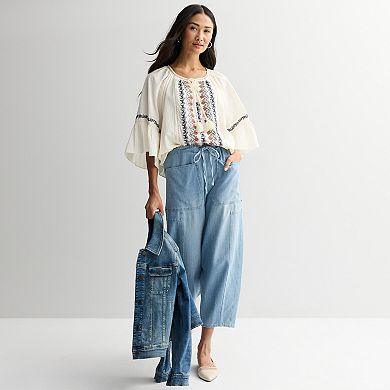 Women's MNK Embroidered 3/4 Sleeve Top