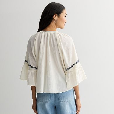 Women's MNK Embroidered 3/4 Sleeve Top