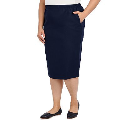 Plus Size Alfred Dunner Cinch Waist Midi Skirt with Slant Pockets