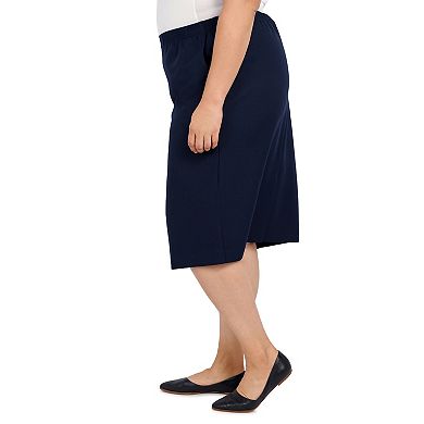 Plus Size Alfred Dunner Cinch Waist Midi Skirt with Slant Pockets