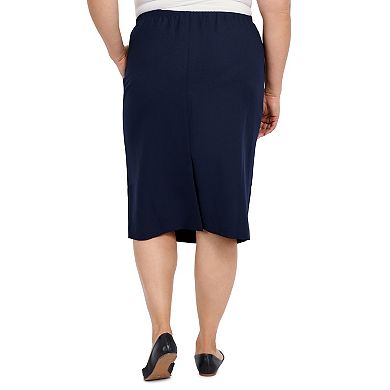 Plus Size Alfred Dunner Cinch Waist Midi Skirt with Slant Pockets