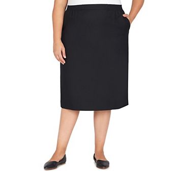 Plus Size Alfred Dunner Cinch Waist Midi Skirt with Slant Pockets