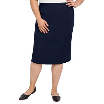 Plus Size Alfred Dunner Cinch Waist Midi Skirt with Slant Pockets
