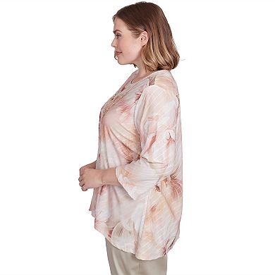 Plus Size Alfred Dunner Textured Watercolor Flower Top with Necklace