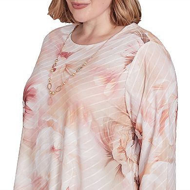 Plus Size Alfred Dunner Textured Watercolor Flower Top with Necklace