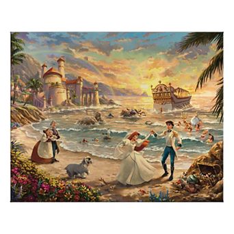 Disney's The Little Mermaid Thomas Kinkade Ariel & Eric Dancing Beach Scene Canvas Wall Art