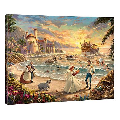 Disney's The Little Mermaid Thomas Kinkade Ariel & Eric Dancing Beach Scene Canvas Wall Art