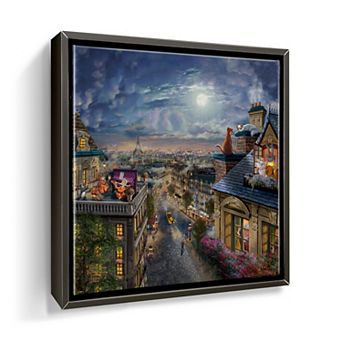 Disney's The Aristocats Thomas Kinkade Paris Moon Scene Square Canvas Wall Art