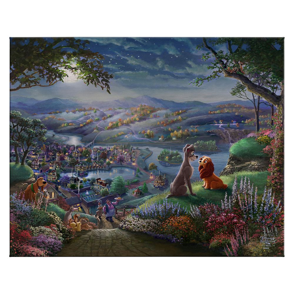 Disney's Lady and the Tramp Thomas Kinkade Hilltop Scene Canvas