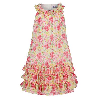 Baby & Toddler Girl Blueberi Boulevard Chiffon Floral Ruffle Dress with Hat