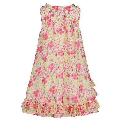 Baby & Toddler Girl Blueberi Boulevard Chiffon Floral Ruffle Dress with Hat