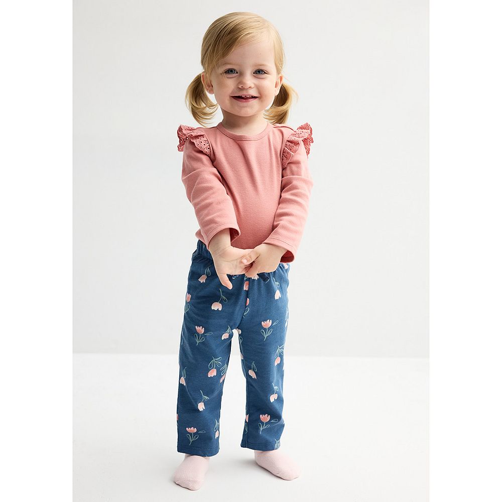 Carter's 2pc Baby Girl Pink Bodysuit & Denim Pants Set