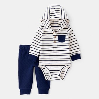 Baby Carter's 2 pc Striped Hooded Long-Sleeve Bodysuit & Pant Set