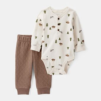 Baby Carter's 2 pc Woodland Print Long-Sleeve Bodysuit & Quilted Pant Set