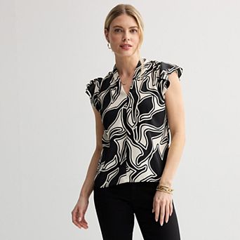 Petite Nine West Flutter Sleeve Satin Blouse