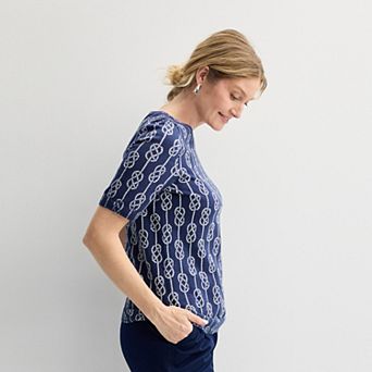 Petite Croft & Barrow® Printed Elbow Sleeve Pullover Sweater