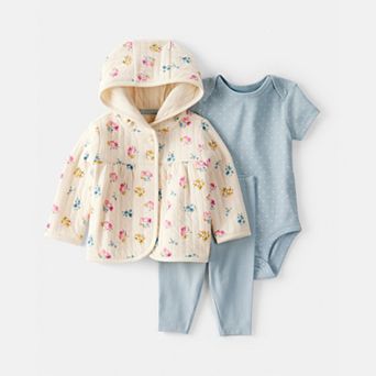 Baby Girl Carter's 3 pc Floral Quilted Jacket, Bodysuit & Legging Set