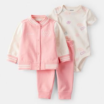 Baby Girl Carter's 3 pc Varsity Jacket, Bodysuit & Pant Set