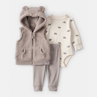 Baby Boy Carter’s 3 pc Bear Print Sleeveless Jacket, Bodysuit & Pant Set