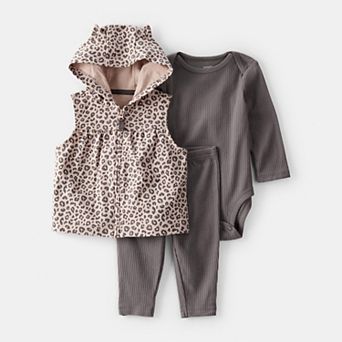 Baby Girl Carter's 3 pc Leopard Vest, Bodysuit & Pants Set