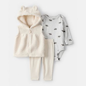 Baby Girl Carter's 3 pc Bear Print Sleeveless Jacket, Bodysuit & Pant Set