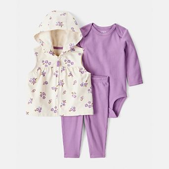 Baby Girl Carter's 3 pc Floral Vest, Long Sleeve Bodysuit & Leggings Set