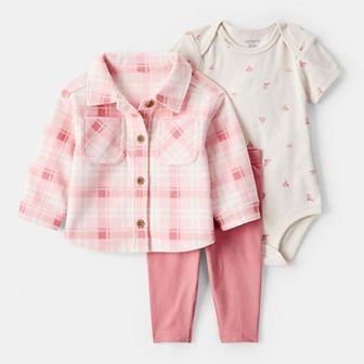 Baby Girls Carter's 3 pc Plaid Print Fleece Jacket, Bodysuit & Pant Set