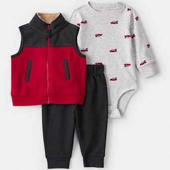 Baby Boy Carter's 3 pc Christmas Tree & Truck Print Vest, Bodysuit & Pant Set
