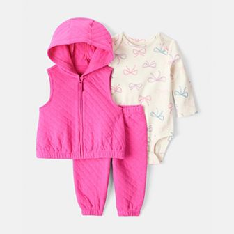 Baby Girl Carter's 3 pc Bow Print Long Sleeve Bodysuit, Vest & Joggers Set