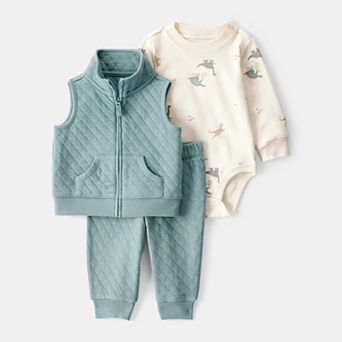 Baby Boy Carter's 3 pc Quilted Dinosaur Vest, Bodysuit & Pant Set