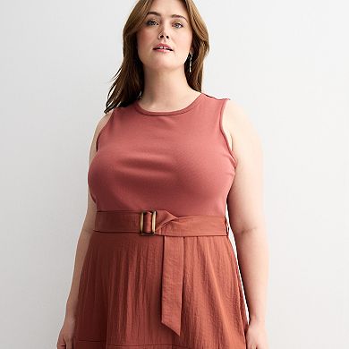 Plus Size Nine West Mixed Media Midi Dress