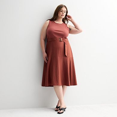 Plus Size Nine West Mixed Media Midi Dress