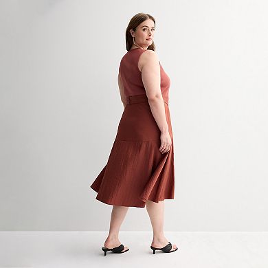 Plus Size Nine West Mixed Media Midi Dress