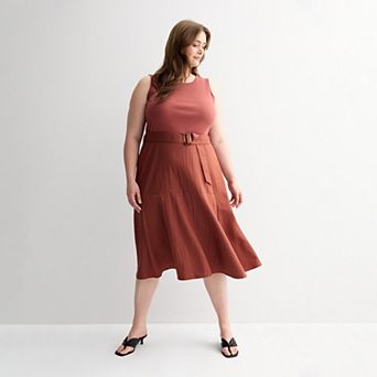 Plus Size Nine West Mixed Media Midi Dress