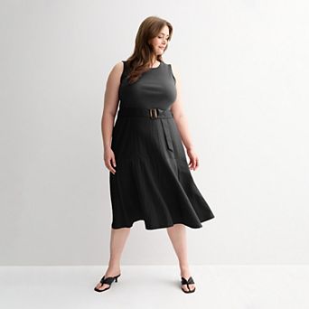 Plus Size Nine West Mixed Media Midi Dress