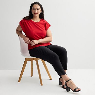 Plus Size Nine West Crew Neck Tee with Ruching