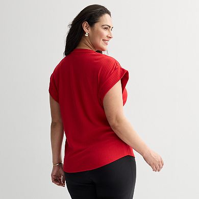 Plus Size Nine West Crew Neck Tee with Ruching