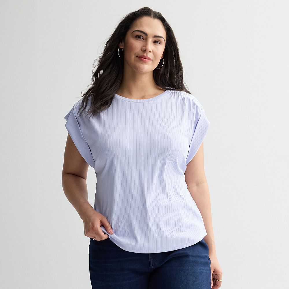 Plus Size Nine West Crew Neck Tee with Ruching