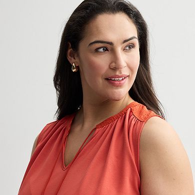 Plus Size Nine West Tie Front Key Hole Sleeveless Top