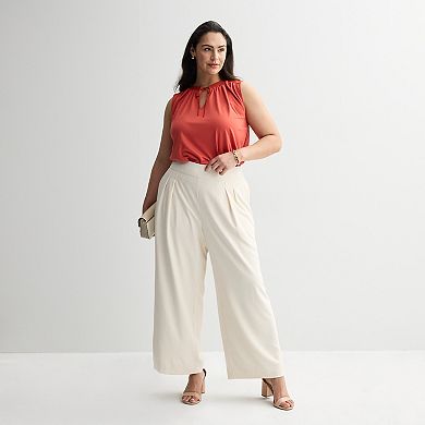 Plus Size Nine West Tie Front Key Hole Sleeveless Top